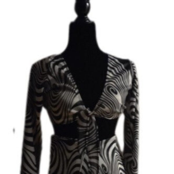 Ladies small/medium two piece disco 1960's metallic silver and black pant suit costume.   Pants- short invisible zipper