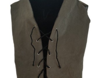 adult moss green faux suede X large 48"chest and 33.5" length eyelets and rope renaissance pirate costume vest