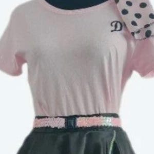adult black and pink polka dotted four piece small custom initials / monogram 27&quot;-32&quot; waist 1950&#39;s sock hop event poodle skirt /dress