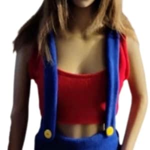 Geïnspireerd Super Mario Bros-cosplaykostuum voor dames: crop top fleece, shorts, geborduurde hoed