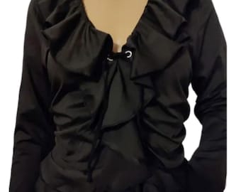 Black Ruffled Pirate Blouse: Women's Costume Shirt, Eyelet Detail