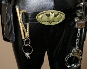 interchangable 6 six piece bat woman superhero look shiny pleather velcro costume belt accessories costumes up to 36"