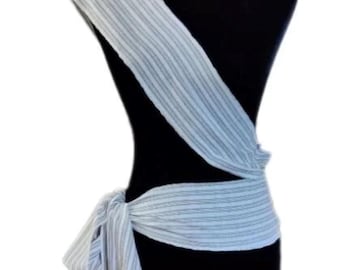 Distressed Cotton Linen Pirate Sash: Gray & Cream White 158" Multi-Way Wrap