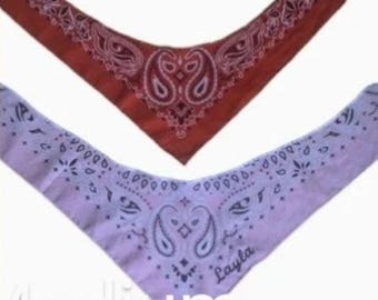 Embroidered Name Dog Bandana: Personalized Tie Back, Red or Pink