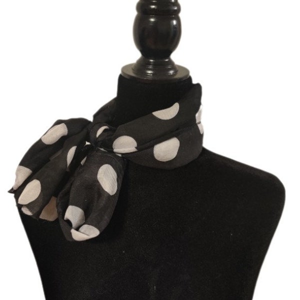 10" by 28" black and white polka dotted scarf scarves 1950's Pink Ladies or Poodle Skirt scarves / Sock Hop Costume Scarf Neck Or Hair Tie