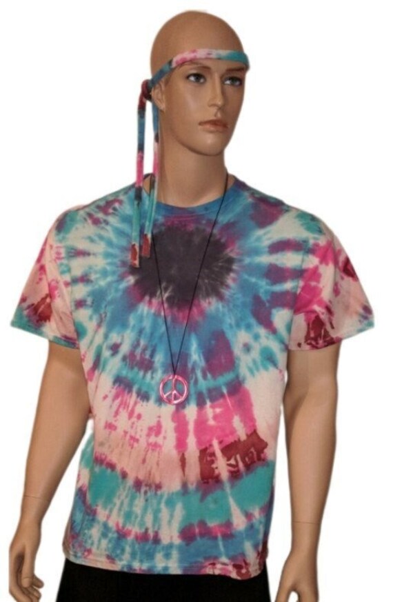 Camiseta hippie azul tie-dye de piezas, 100 algodón, con