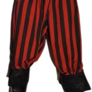custom made up to 2X plus size red and black striped poly/cotton renaissance pirate costume pants knickers optional belt loops and pockets