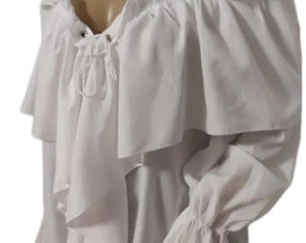 Womens Pirate Costume Blouse: White Cotton Blend, Medium 38" Chest and Waist