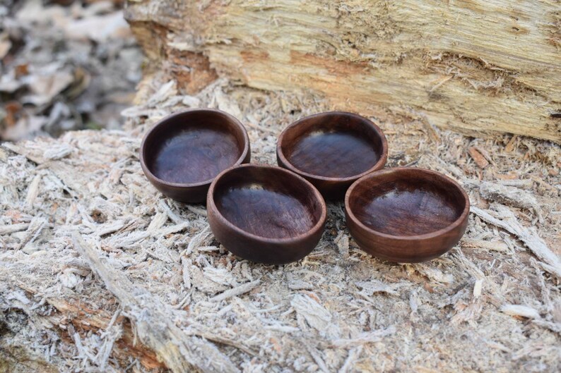 Wooden Pinch Bowls Set of 4 / Small wooden bowls / Hand carved Bowls All Walnut