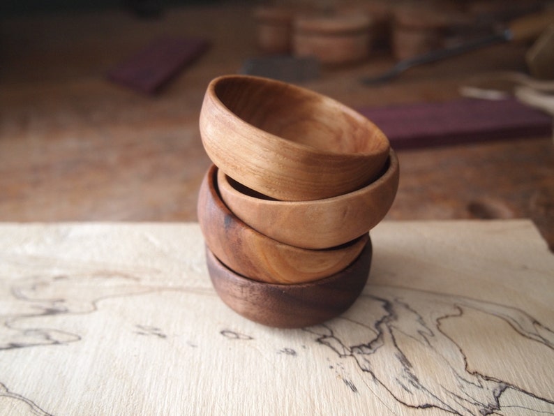 Wooden Pinch Bowls Set of 4 / Small wooden bowls / Hand carved Bowls One of each!