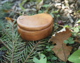 Hand Carved Cherry Wood Jewelry Box, Bean Box