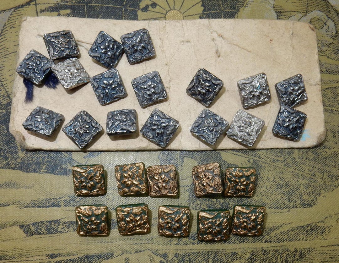 Antique Glass Old Stock Black Green Buttons 27pcs Victorian Rare Jet ...