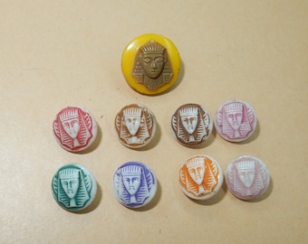 Vintage glass old stock buttons scarab 6 pcs RARE scarabeus Egyptian Revival