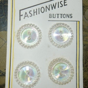 Vintage glass old stock transparent buttons 1950s mid century 4 pcs