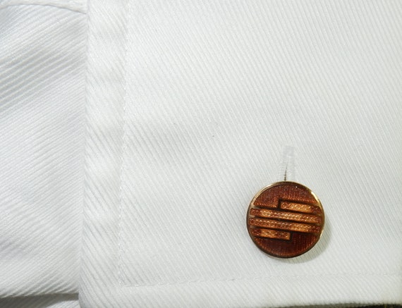 Vintage enamel cufflinks tie clip gilded brass ar… - image 4