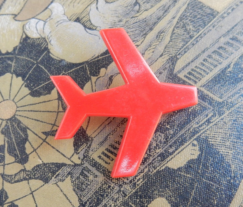 Vintage brooch plastic 1950s 1960s red airplane image 2