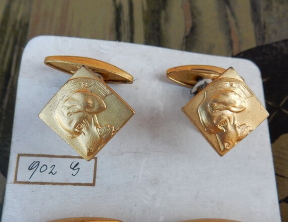 Boutons De Manchette Tête De Femme Style Art Nouveau - Or Jaune Gold Filled - Vintage Très Rares (réf. C166)