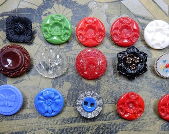 Vintage glass buttons collectible 15 pcs