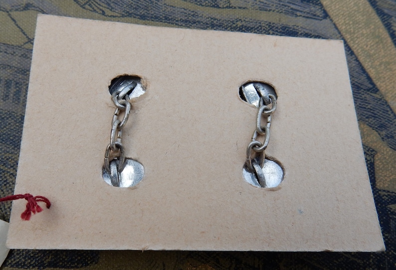 Vintage chain cufflinks metal celluloid foil glass art deco NOS