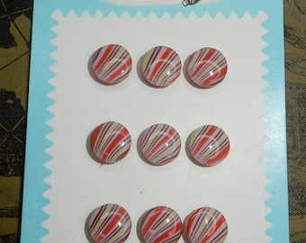 Vintage glass old stock red buttons on card 9 pcs