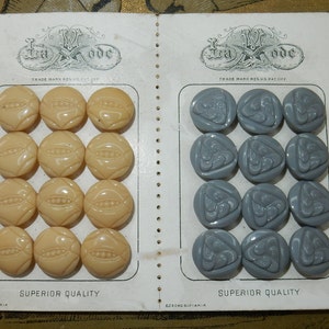 Vintage glass old stock beige gray glass buttons on card 24pcs