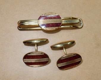 boutons de manchette en émail vintage cravate clip laiton doré art déco