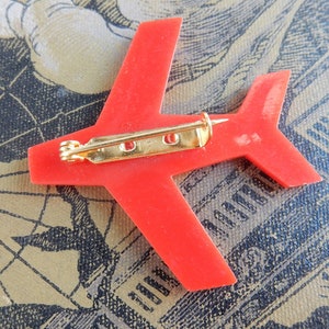 Vintage brooch plastic 1950s 1960s red airplane image 3