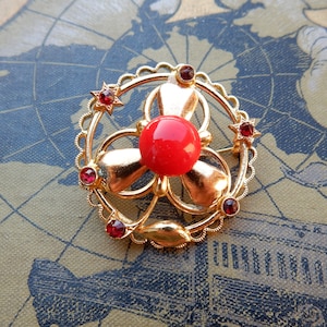 Broche Vintage laiton verre 1930s 1950s