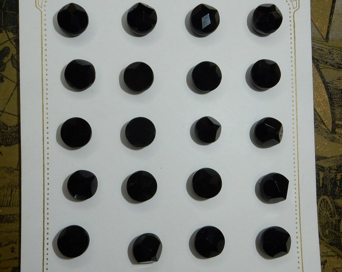 Antique Glass Old Stock Black Buttons on Card 27 Pcs Victorian Rare Jet ...
