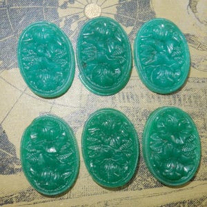Antique cameo glass green cabochon roses flower 6 pcs