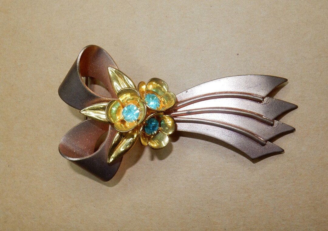 Broche Ancienne En Verre - Forme Flacon - Vintage Années 1930-1950 - Laiton
