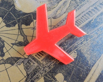 Vintage brooch plastic 1950s- 1960s red airplane