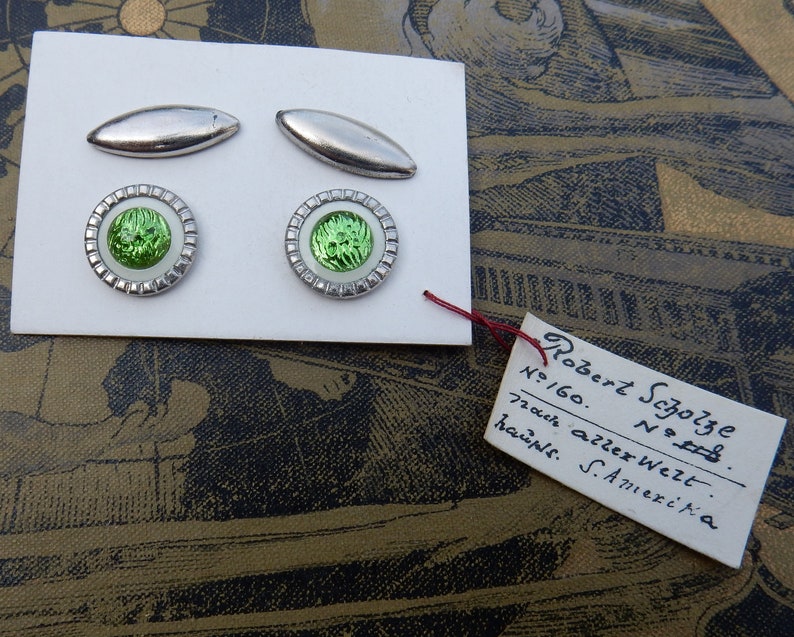 Vintage chain cufflinks metal celluloid foil glass art deco NOS