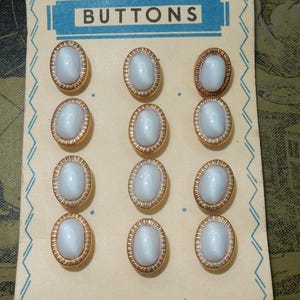 Vintage glass old stock white buttons on card 12pcs
