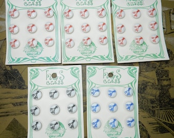Vintage glass old stock white buttons on card 12pcs