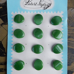 Vintage glass old stock green buttons on card 12pcs