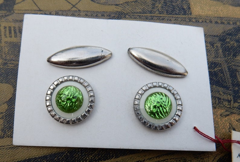 Vintage chain cufflinks metal celluloid foil glass art deco NOS
