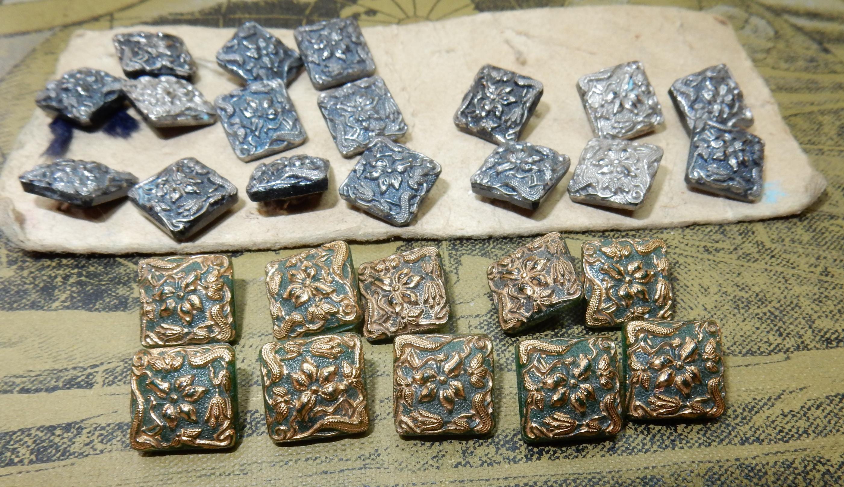 Antique Glass Old Stock Black Green Buttons 27pcs Victorian Rare Jet ...
