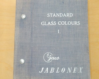 Vintage stalenboek JABLONEX kleurenglasknoppen jaren 50