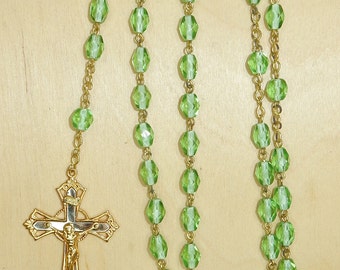 Vintage Rosary blue glass beads Crucifix Christian Cross Catholic