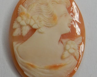 Antique victorian cameo shell carved floral flower rose