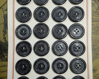 Vintage glass old stock black buttons 24pcs 1930