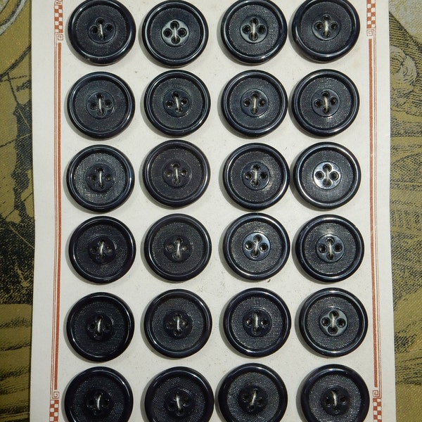 Vintage glass old stock black buttons 24pcs 1930