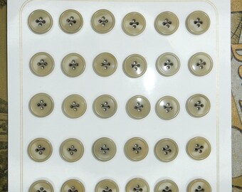 Vintage plastic old stock gray buttons on card 36pcs NOS