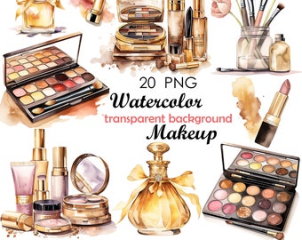 20 Makeup Watercolor Clipart, Cosmetic png clipart, Makeup png Graphic Instant Download, Graphic for Commercial Use Feminine Fashion Clipart