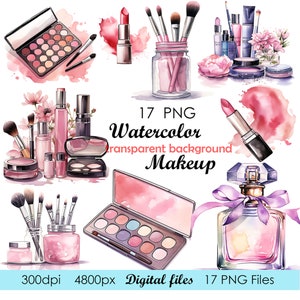 PNG Aquarell Clipart Make-up Kosmetik png Clipart, Make-up png Grafik Sofortiger Download, Grafik für kommerzielle Nutzung Feminine Mode Clipart