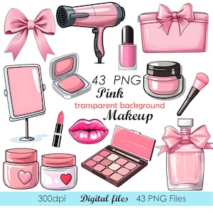 43 PNG make-up clipart roze, cosmetische png clipart, make-up png afbeelding instant download, afbeelding voor commercieel gebruik vrouwelijke mode clipart