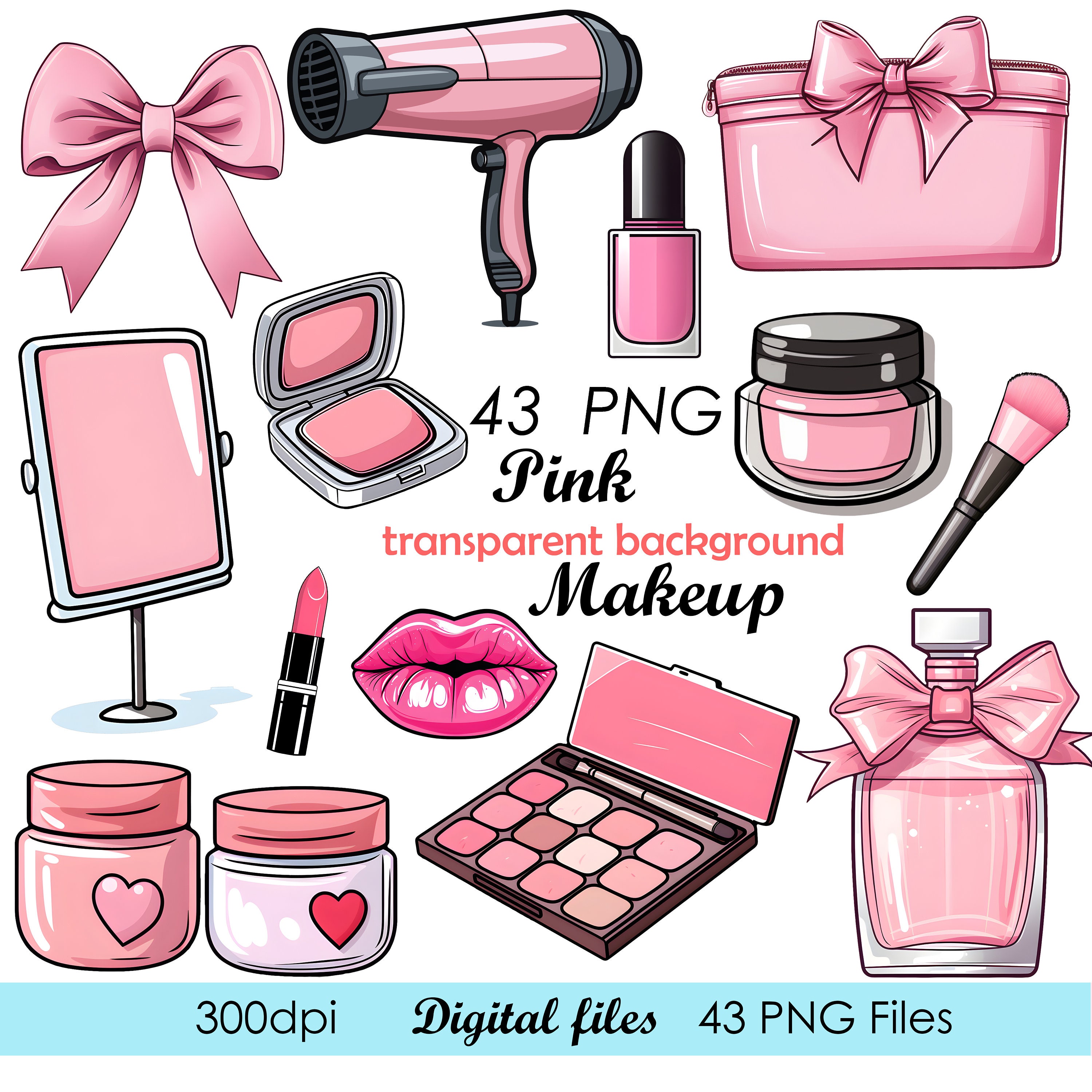 43 PNG Makeup Clipart pink, Cosmetic png clipart, Makeup png Graphic Instant Download, Graphic for Commercial Use Feminine Fashion Clipart