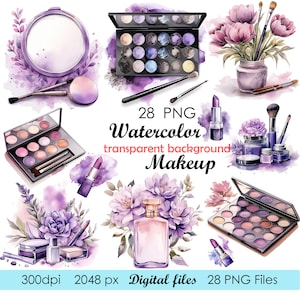 28 Clipart acquerello trucco, clipart png cosmetici, download immediato di grafica png trucco, grafica per uso commerciale Clipart moda femminile