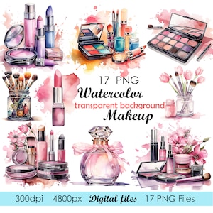 17 Make-up Aquarell Clipart, Kosmetik Png Clipart, Make-up Png Grafik Instant Download, Grafik für kommerzielle Nutzung Feminine Mode Clipart